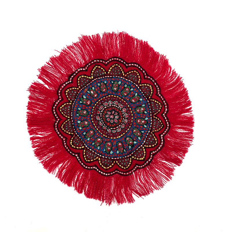 روميزی پته دوزی طرح ترنج رنگ لاکی 25 سانتی